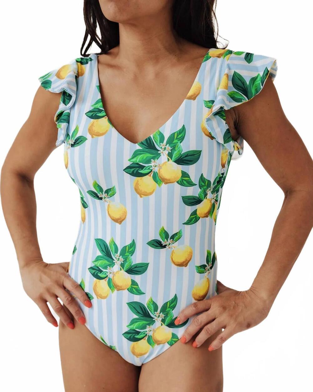NEW TOMMY BAHAMA amalfi coast lemon cheeky ruffle one piece suit in limoncello /